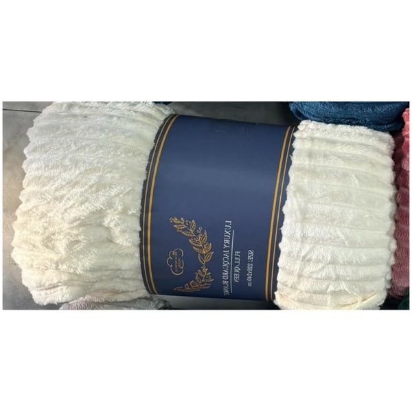 Κουβέρτα Υπέρδιπλη Fleece Βελουτέ Εκρού Ρίγα NEW WORLD